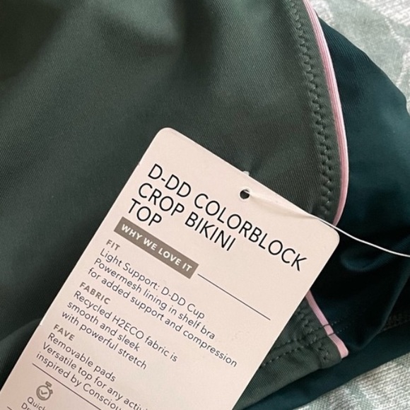 ATHLETA COLORBLOCK Crop Bikini Top D-DD Swim Medium Green - Picture 6 of 14